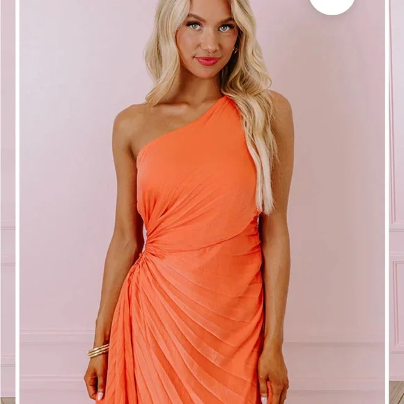 Dream Coral Pleated Satin One Shoulder Dream Destination Midi Dress NWT NY&C M - Picture 3 of 13